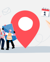 Kuvituskuva, jossa paikkamerkki ja hahmoja.