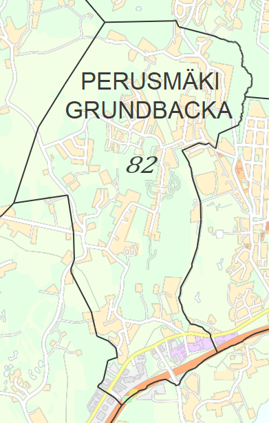 Karttakuva Perusmäen kaupunginosasta.