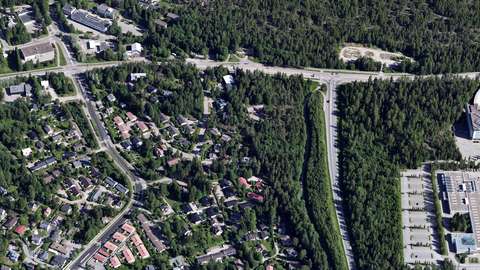 The Logen area from the air. The area is wooded.
