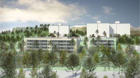 The complementary construction of the block takes place on the lower slope to the east of the existing buildings.