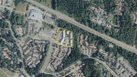 Asuinalue, johon piirretty aluerajaus.