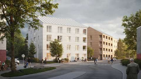 The new gable-roofed four-storey blocks of flats are located on the edge of Palotie.