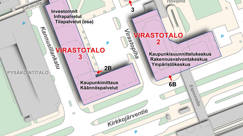 Två ämbetshus och förbindelseleder i deras omgivning samt text som anger ämbetsverkens namn och annan information.