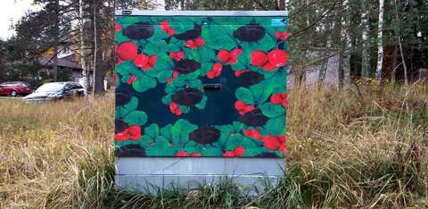 Kuva sähkökaapista jossa on maalaus.