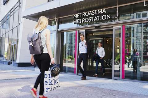 People walking to the metro station in Iso Omena.