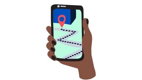 A hand holding phone.