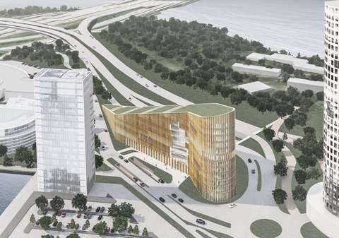 Wooden-structured office building Keilaniemen Portti. 