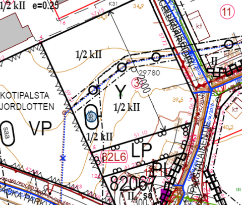 Tontin 49-82-29-3 läpi kulkevan käytöstä poistettujen vesijohto- ja viemäriputken sijainti