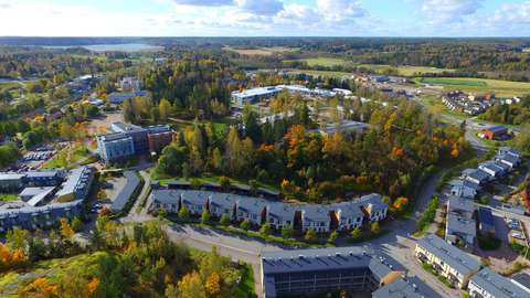 En flygfoto av småhus i Köklax.