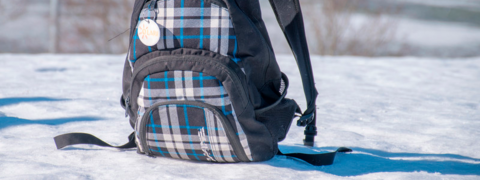A backpack on the ground.