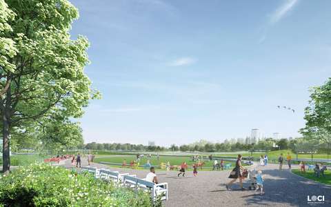 Havainnekuva Tapionpuistosta ja Tapionaukiosta