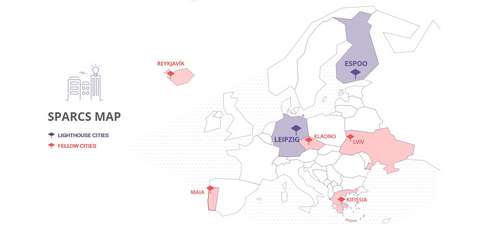 karttakuva SPARCS-hankkeen kaupungeista