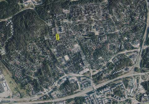 Ilmakuvaote Maapallonkujan ja Maapallonpolun sijainnista.