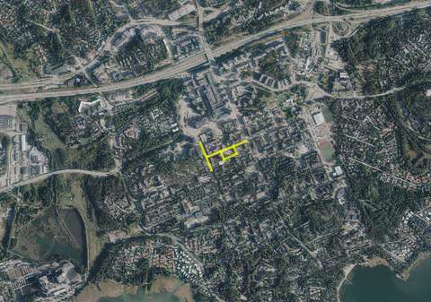 Ilmakuvaote katujen sijainnista.