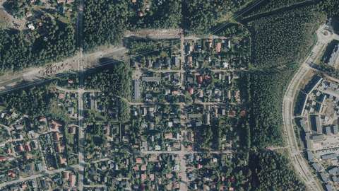 Flygfoto av egnahemshusområdet Jääskelä.