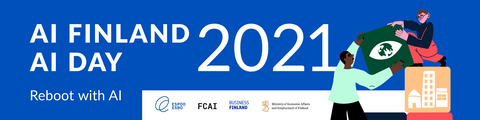 Logos of organizers of AI Finland & AI Day 2021, The City of Espoo, FCAI, Business Finland and Ministry of economic affairs and employment