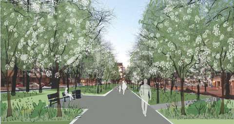 Illustration av Alberganesplanad parken.