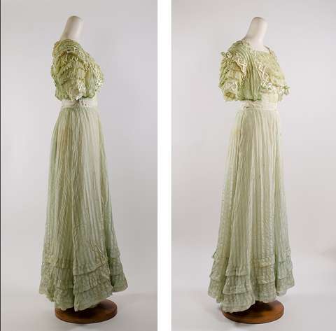 Konservoitu vihreä leninki vertailukuvassa.