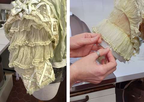 Hihan poimutelmien käsittely.