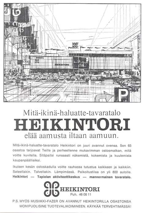 Heikintoria esittelevä mainospiirros 1960-luvun lopusta.