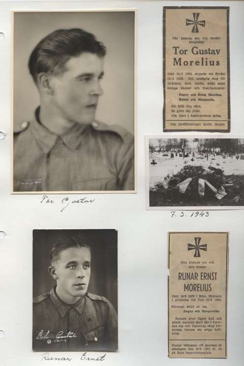 Kuva kahdesta miehistä ja heidän sodanajan kuolinilmoituksistaan.