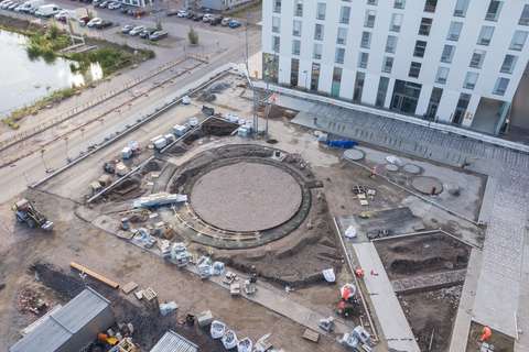 Päästötön työmaa -pilotti Lukutori Suurpellossa ilmakuvattuna.