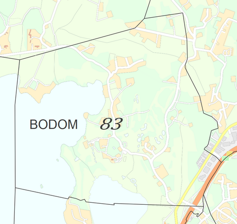 Karttakuva Bodomin kaupunginosasta.