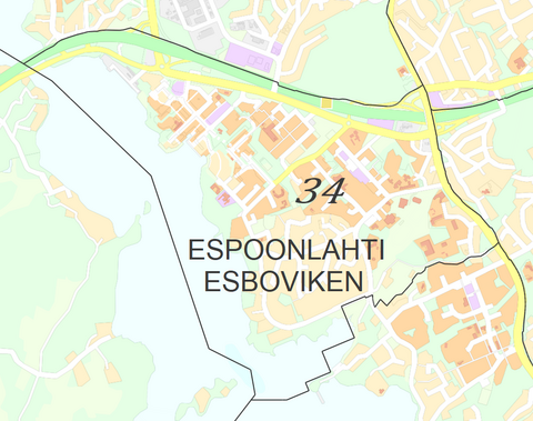 Karttakuva Espoonlahden kaupunginosasta.