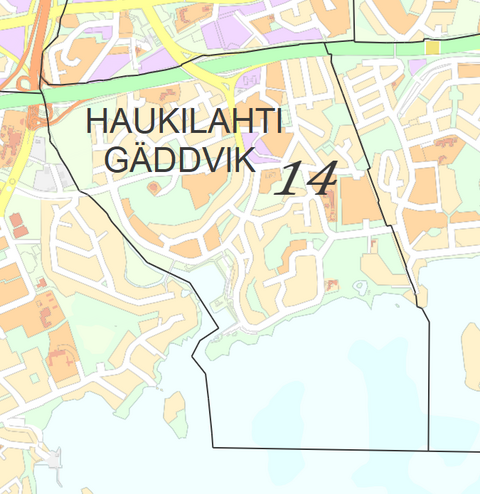 Karttakuva Haukilahden kaupunginosasta.