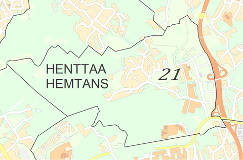 Karttakuva Henttaan kaupunginosasta
