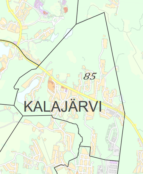 Karttakuva Kalajärven kaupunginosasta.