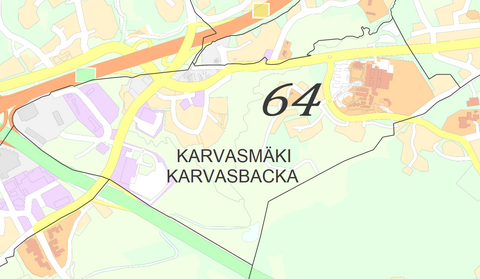 Karttakuva Karvasmäen kaupunginosasta.