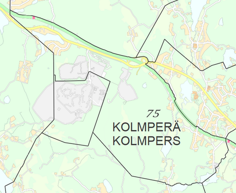 Karttakuva Kolmperän kaupunginosasta.
