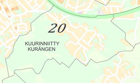 Karttakuva Kuurinniityn kaupunginosasta.