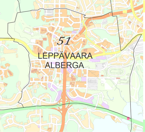 Karttakuva Leppävaaran kaupunginosasta.