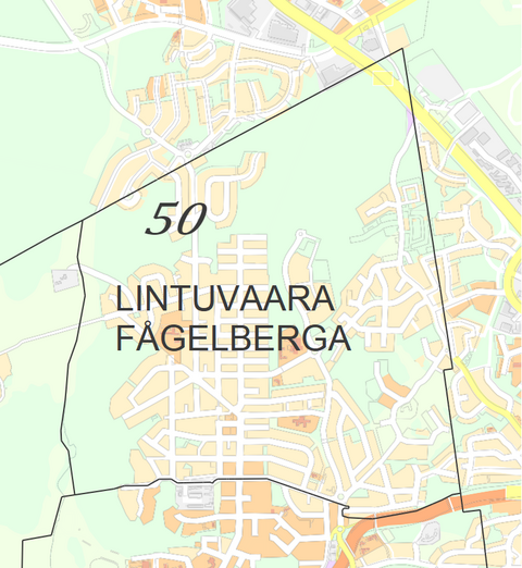 Karttakuva Lintuvaaran kaupunginosasta.