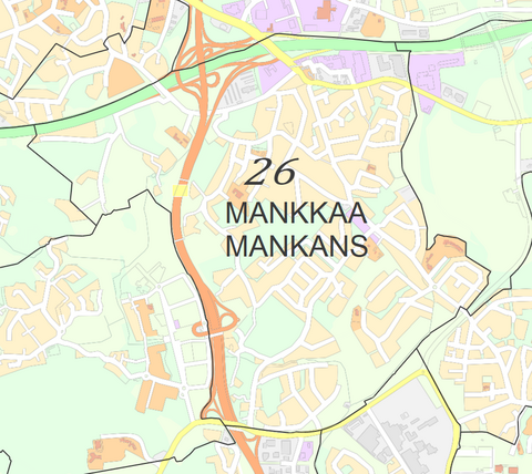 Karttakuva Mankkaan kaupunginosasta.