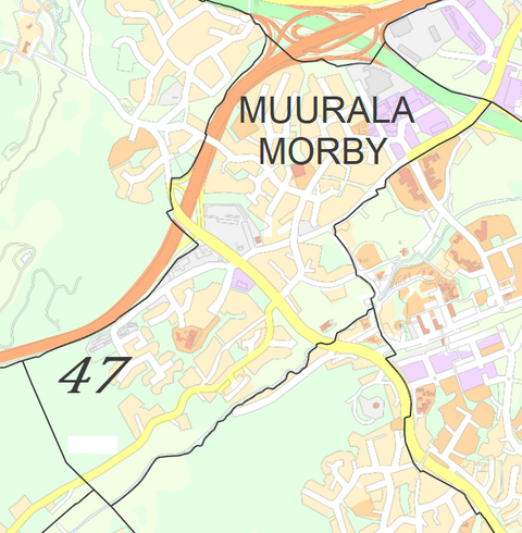 Karttakuva Muuralan kaupunginosasta.
