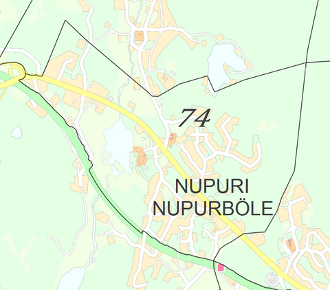 Karttakuva Nupurin kaupunginosasta.