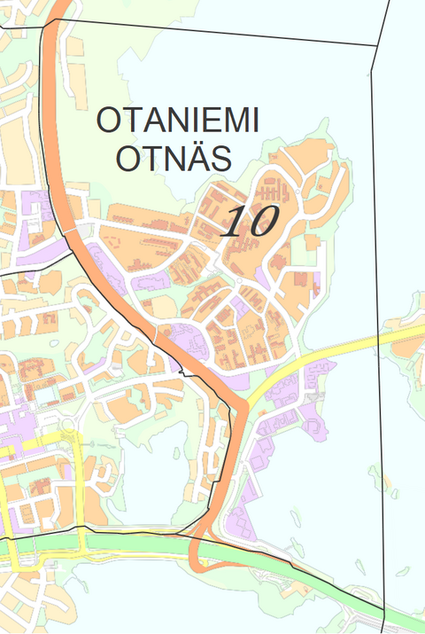 Karttakuva Otaniemen kaupunginosasta.