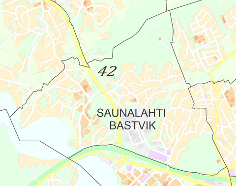 Karttakuva Saunalahden kaupunginosasta.