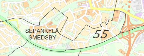 Karttakuva Sepänkylän kaupunginosasta.