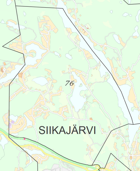 Karttakuva Siikajärven kaupunginosasta.