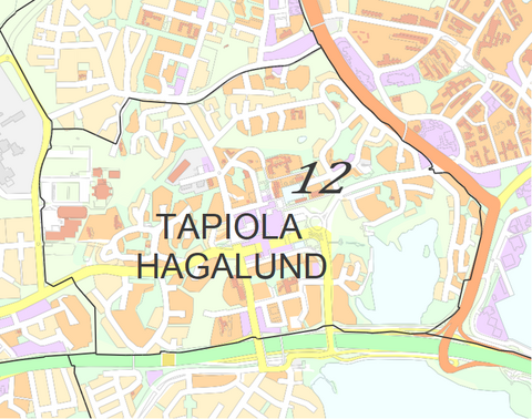 Karttakuva Tapiolan kaupunginosasta.