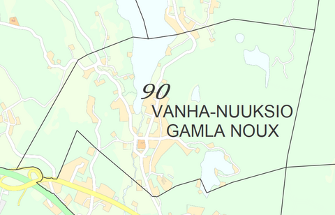 Karttakuva Vanhan-Nuuksion kaupunginosasta.