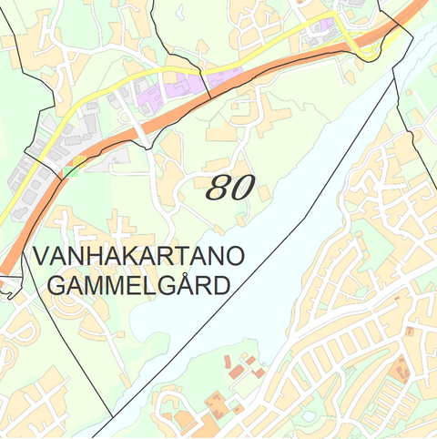 Karttakuva Vanhankartanon kaupunginosasta.
