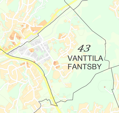 Karttakuva Vanttilan kaupunginosasta.