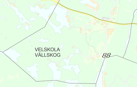 Karttakuva Velskolan kaupunginosasta.