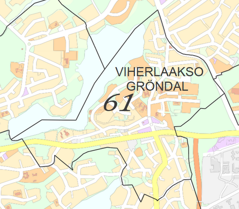 Karttakuva Viherlaakson kaupunginosasta.
