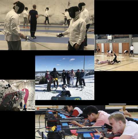 opiskelijat miekkailevat, laskettelevan ja ampuvat liikuntatunnilla